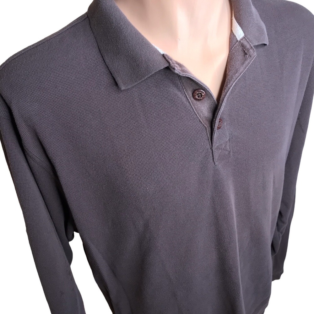 LL Bean Brown Waffle Knit Traditional Fit Long Sleeve Thermal Henley L Tall
